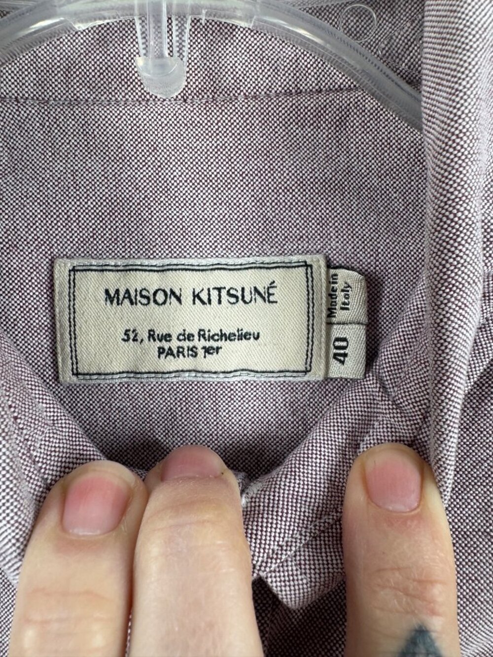 Maison Kitsune Mens Shirt Button Down Size 40 Purple Long Sleeve - Picture 4 of 8